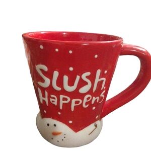 Novelty "Slush Happens" Mug Holiday Winter Snowman Themed Red -White 4" Gift